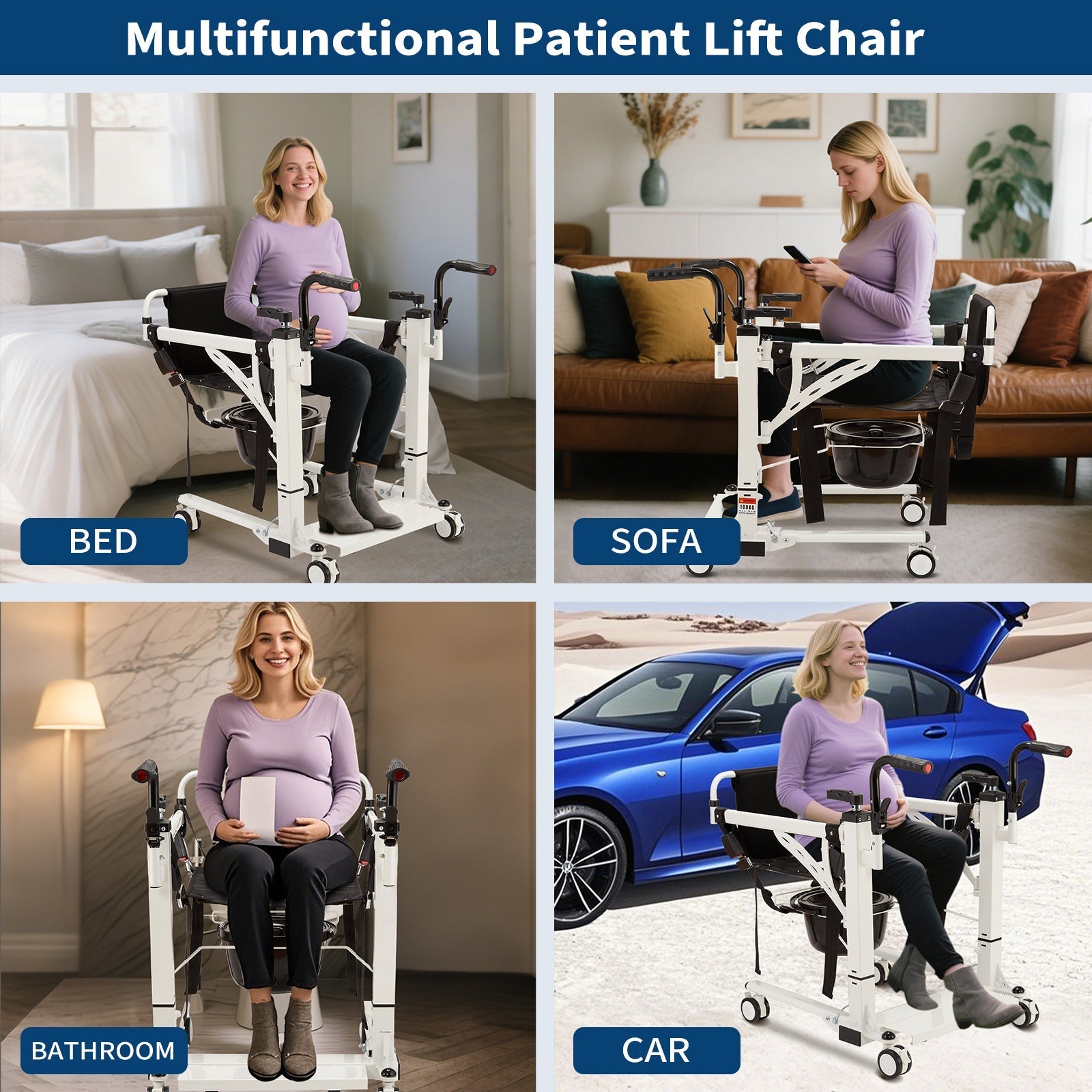 Garvee 4-in-1 Multi-Function Transfer Chair, Hydraulic Lift Mobility Solution, Shower Chair with 180° Split Seat, Portable Commode and Indoor Mobility System, Versatile Home Seating