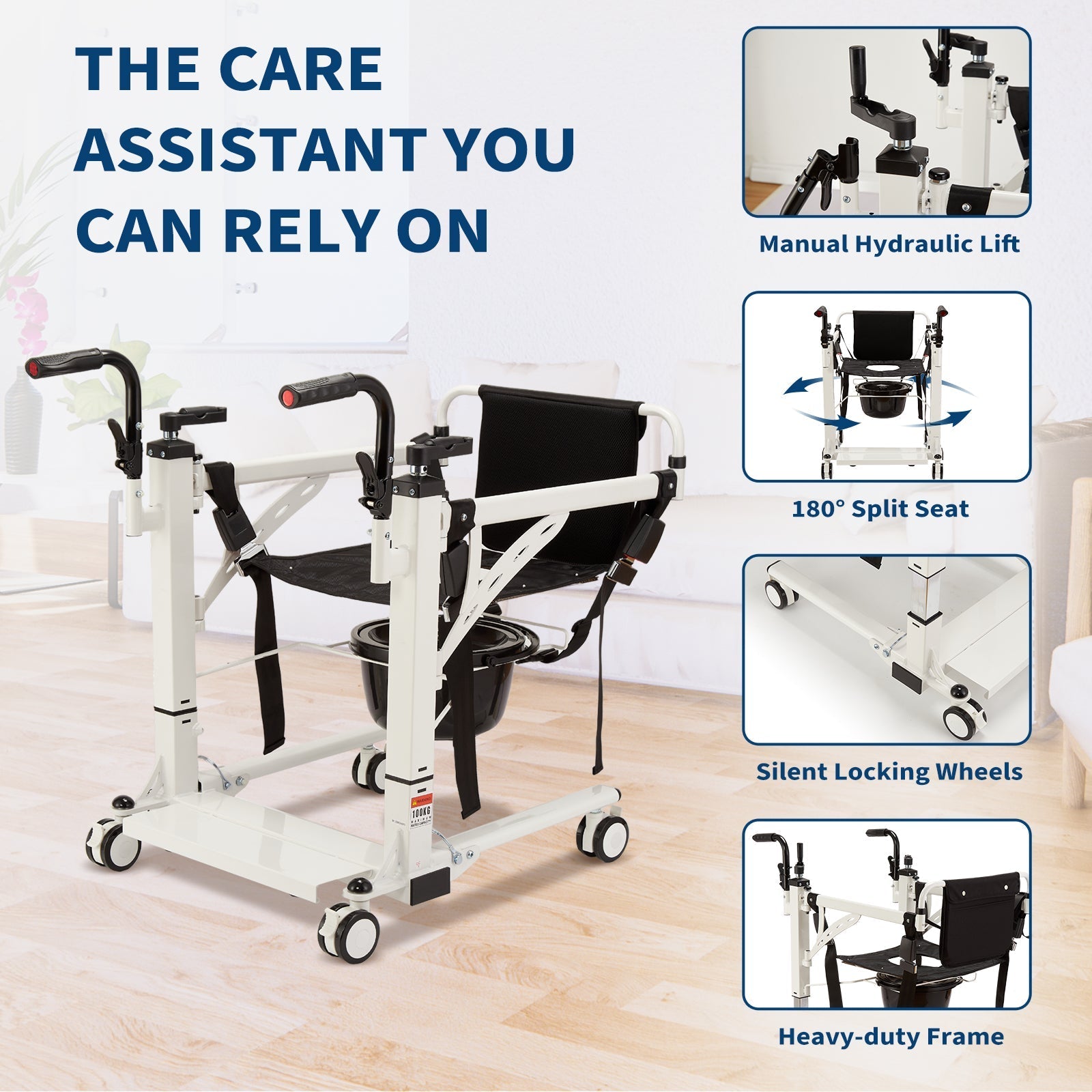 Garvee 4-in-1 Multi-Function Transfer Chair, Hydraulic Lift Mobility Solution, Shower Chair with 180° Split Seat, Portable Commode and Indoor Mobility System, Versatile Home Seating
