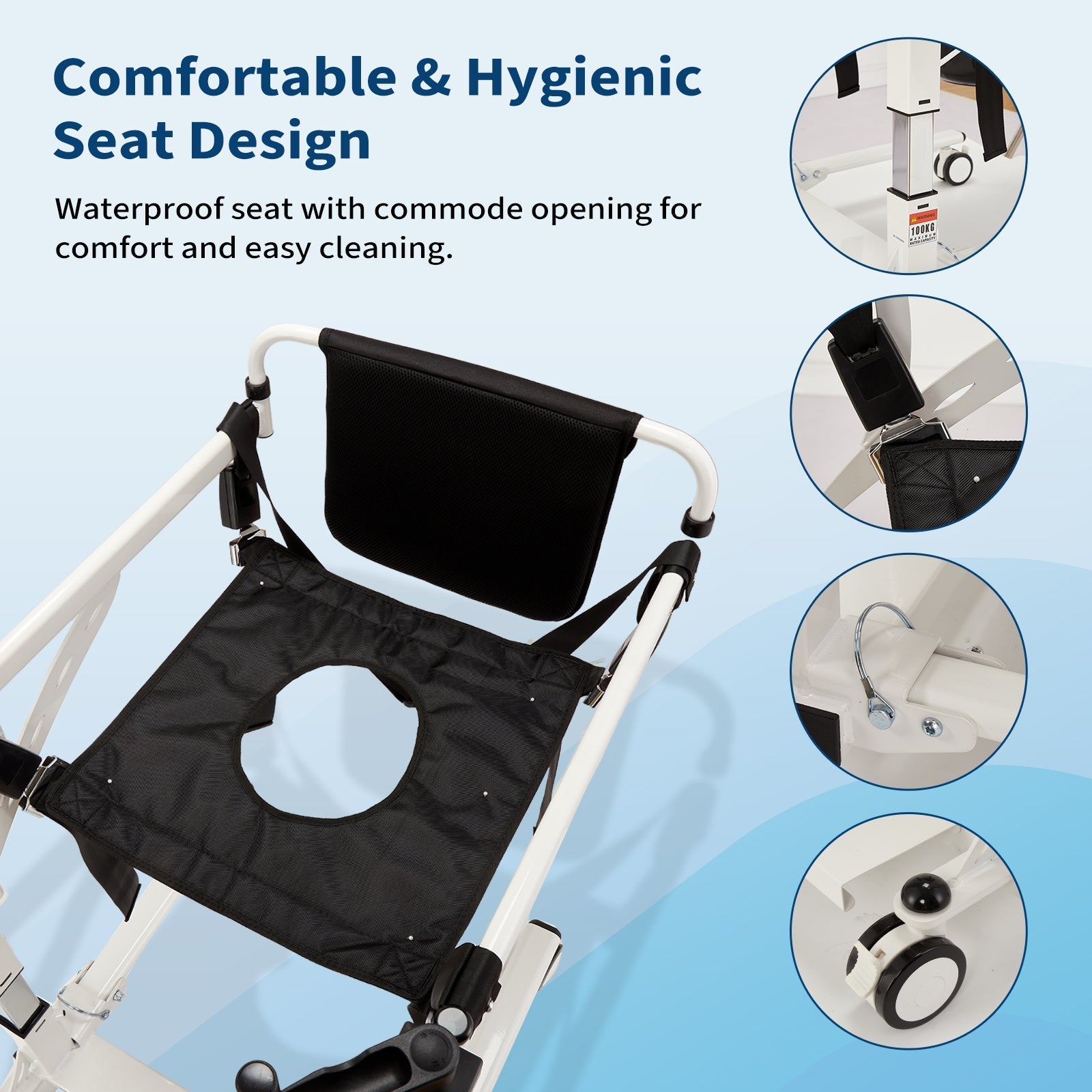 Garvee 4-in-1 Multi-Function Transfer Chair, Hydraulic Lift Mobility Solution, Shower Chair with 180° Split Seat, Portable Commode and Indoor Mobility System, Versatile Home Seating