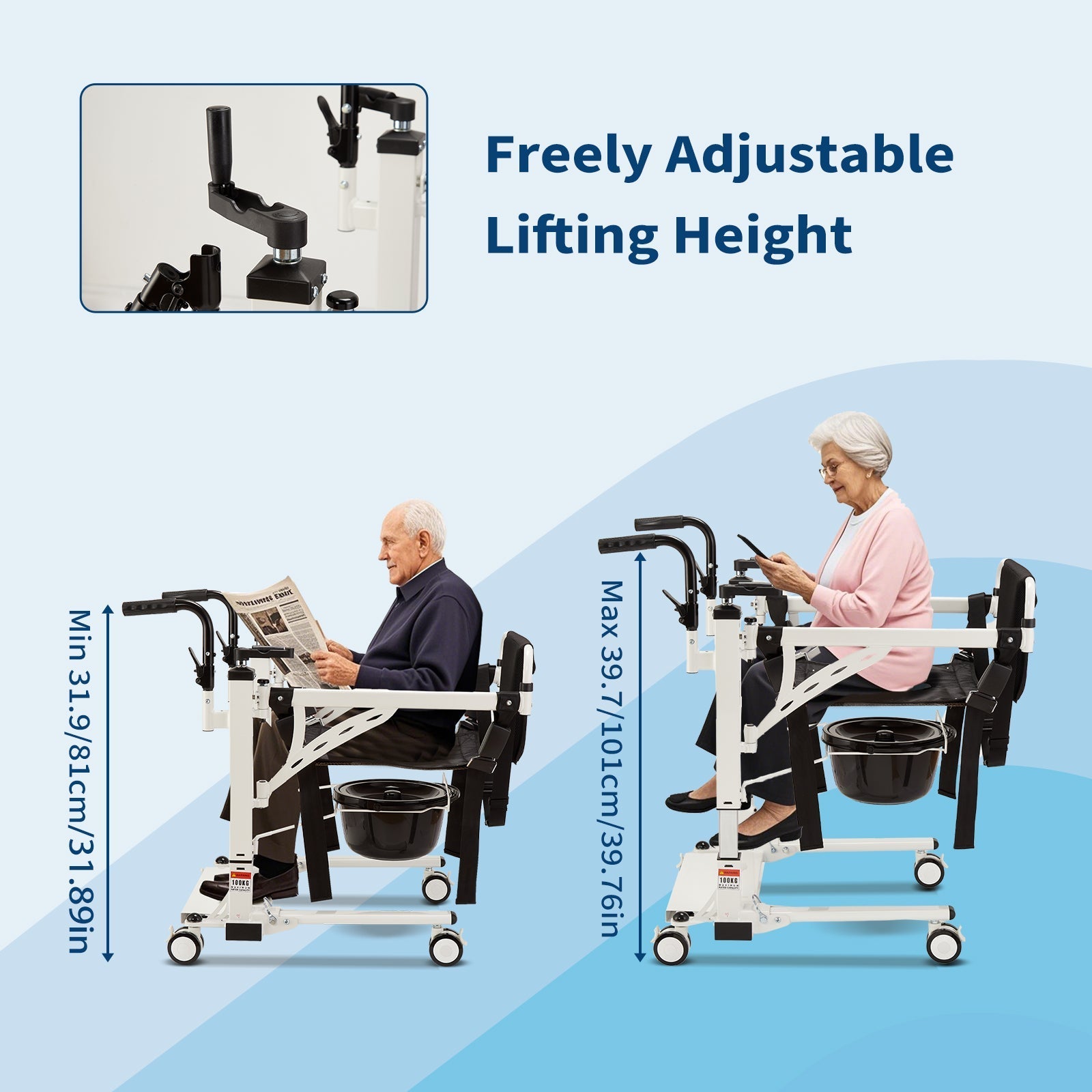 Garvee 4-in-1 Multi-Function Transfer Chair, Hydraulic Lift Mobility Solution, Shower Chair with 180° Split Seat, Portable Commode and Indoor Mobility System, Versatile Home Seating