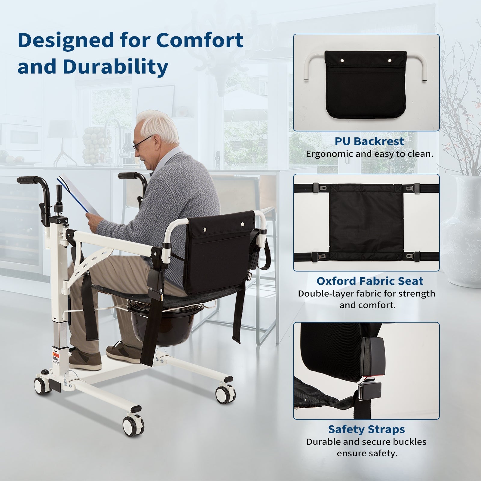 Garvee 4-in-1 Multi-Function Transfer Chair, Hydraulic Lift Mobility Solution, Shower Chair with 180° Split Seat, Portable Commode and Indoor Mobility System, Versatile Home Seating