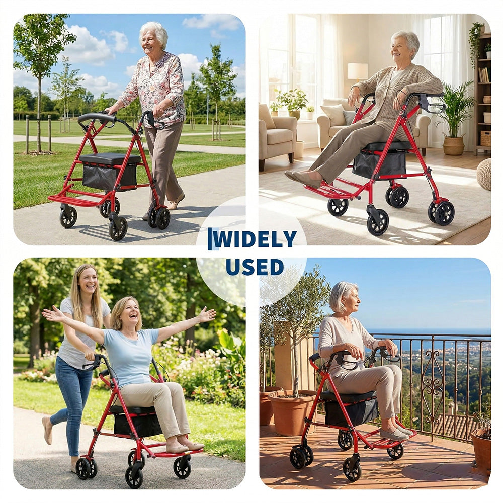 Garvee 2 in 1 Rollator Walker for Seniors with Seat, Foot Pedal, Lightweight Steel, Foldable, Adjustable Height, 6" Wheels, 299lb Capacity, Travel Friendly