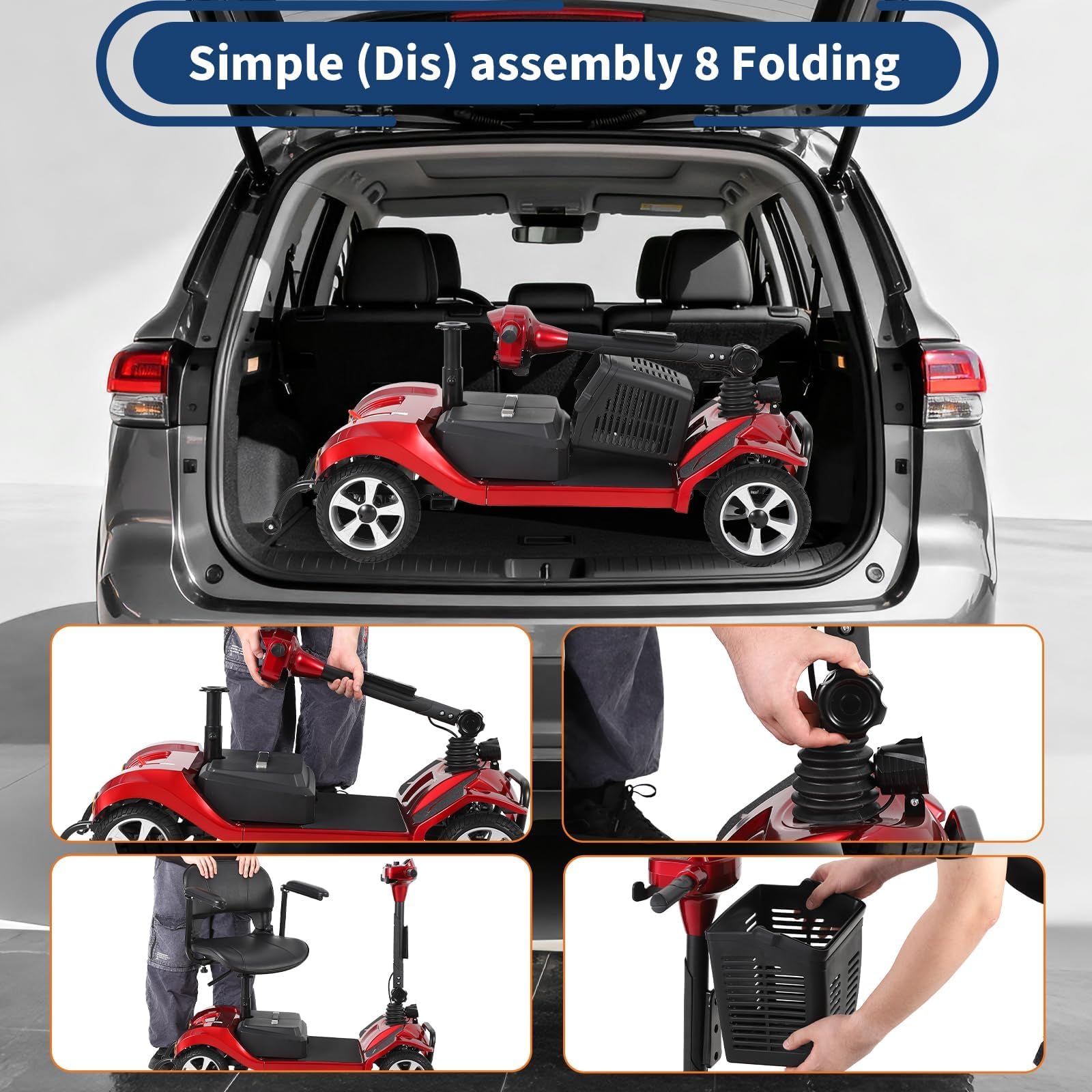 Garvee Foldable 4-Wheel Mobility Scooter for Adults with 350W Motor, 20Ah Battery, 20-Mile Range, Indoor/Outdoor Use, Lightweight Stainless Steel, Black