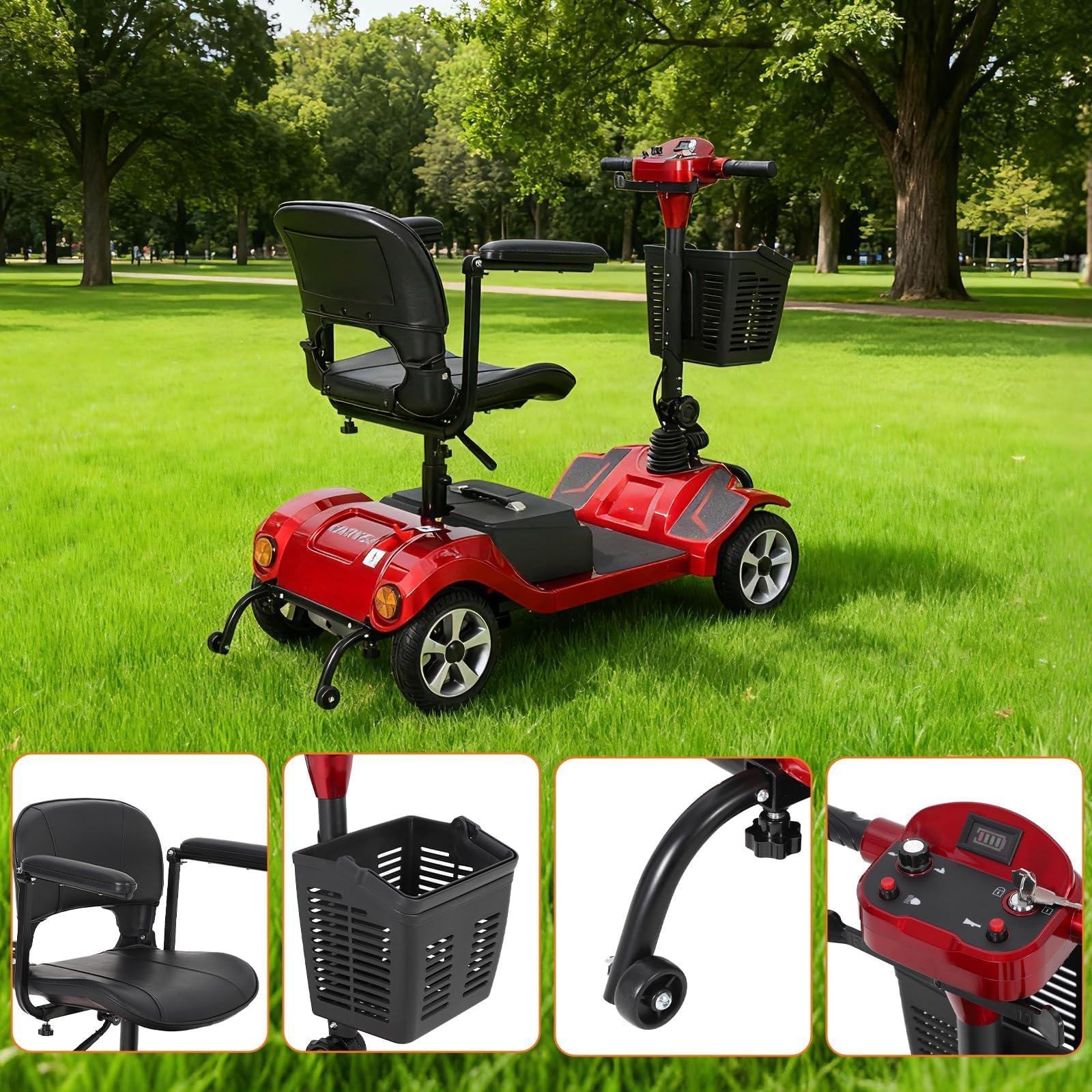 Garvee Foldable 4-Wheel Mobility Scooter for Adults with 350W Motor, 20Ah Battery, 20-Mile Range, Indoor/Outdoor Use, Lightweight Stainless Steel, Black