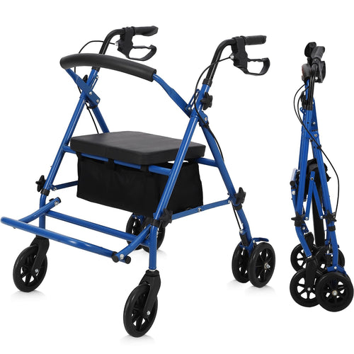 Garvee 2-in-1 Rollator Walker & Transport Wheelchair | 300lbs Capacity | Adjustable Height Mobility Aid for Seniors with Padded Seat & Foldable Footrest, Blue