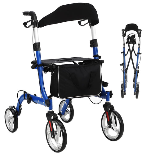 Garvee 2-in-1 Folding Walker & Transport Chair, 300lbs Capacity All-Terrain Rollator with Dual Brake System & Storage Bag, Lightweight Aluminum Frame for Seniors, Shopping, Outdoor Usea