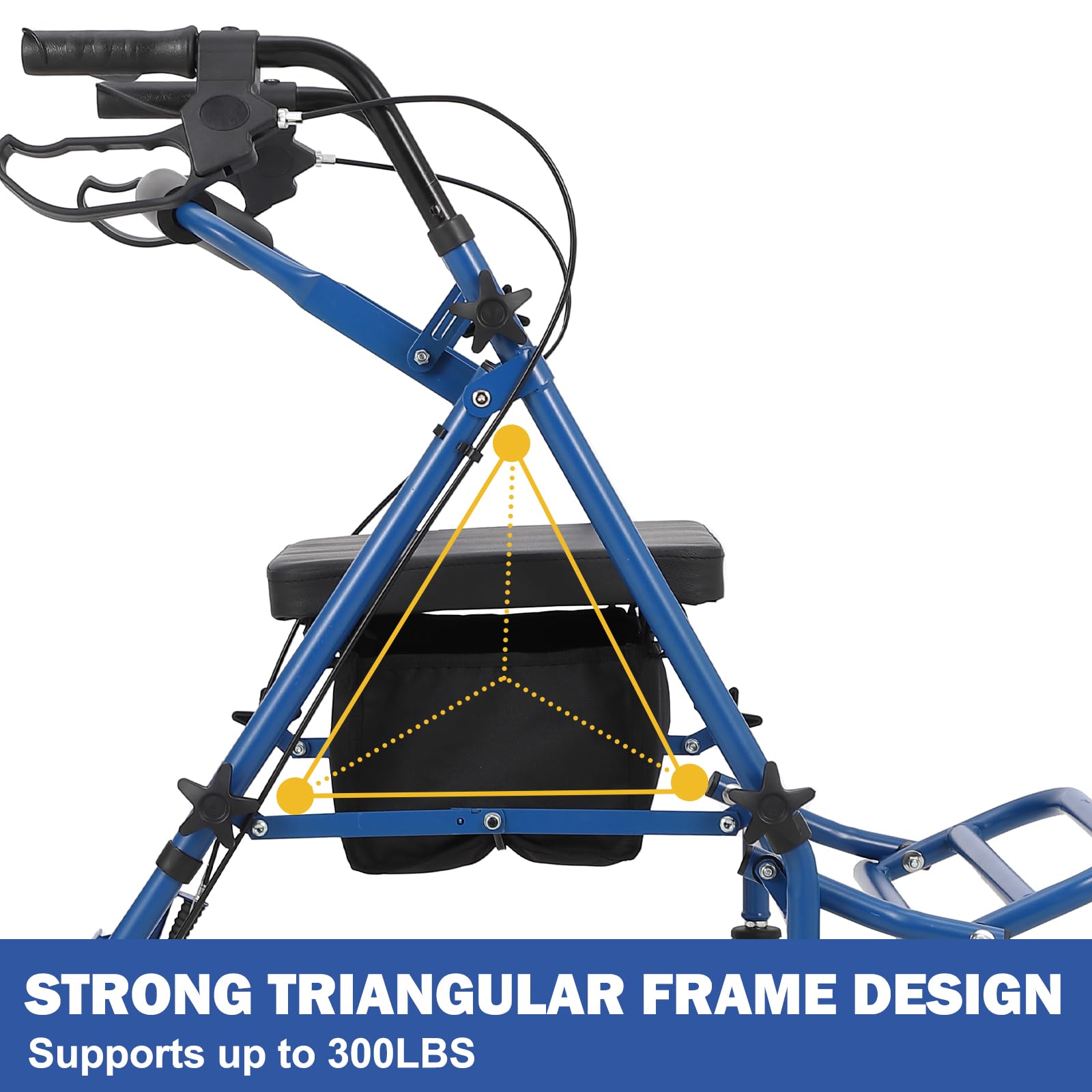 Garvee 2-in-1 Rollator Walker & Transport Wheelchair | 300lbs Capacity | Adjustable Height Mobility Aid for Seniors with Padded Seat & Foldable Footrest, Blue
