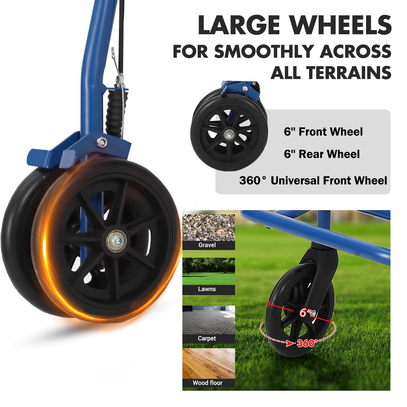 Garvee 2-in-1 Rollator Walker & Transport Wheelchair | 300lbs Capacity | Adjustable Height Mobility Aid for Seniors with Padded Seat & Foldable Footrest, Blue